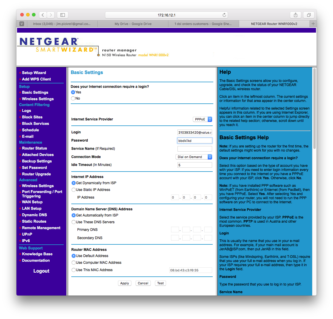 Netgear Configuration Screen