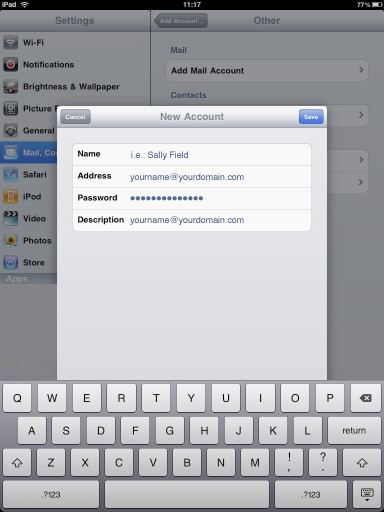Email setup in iPad